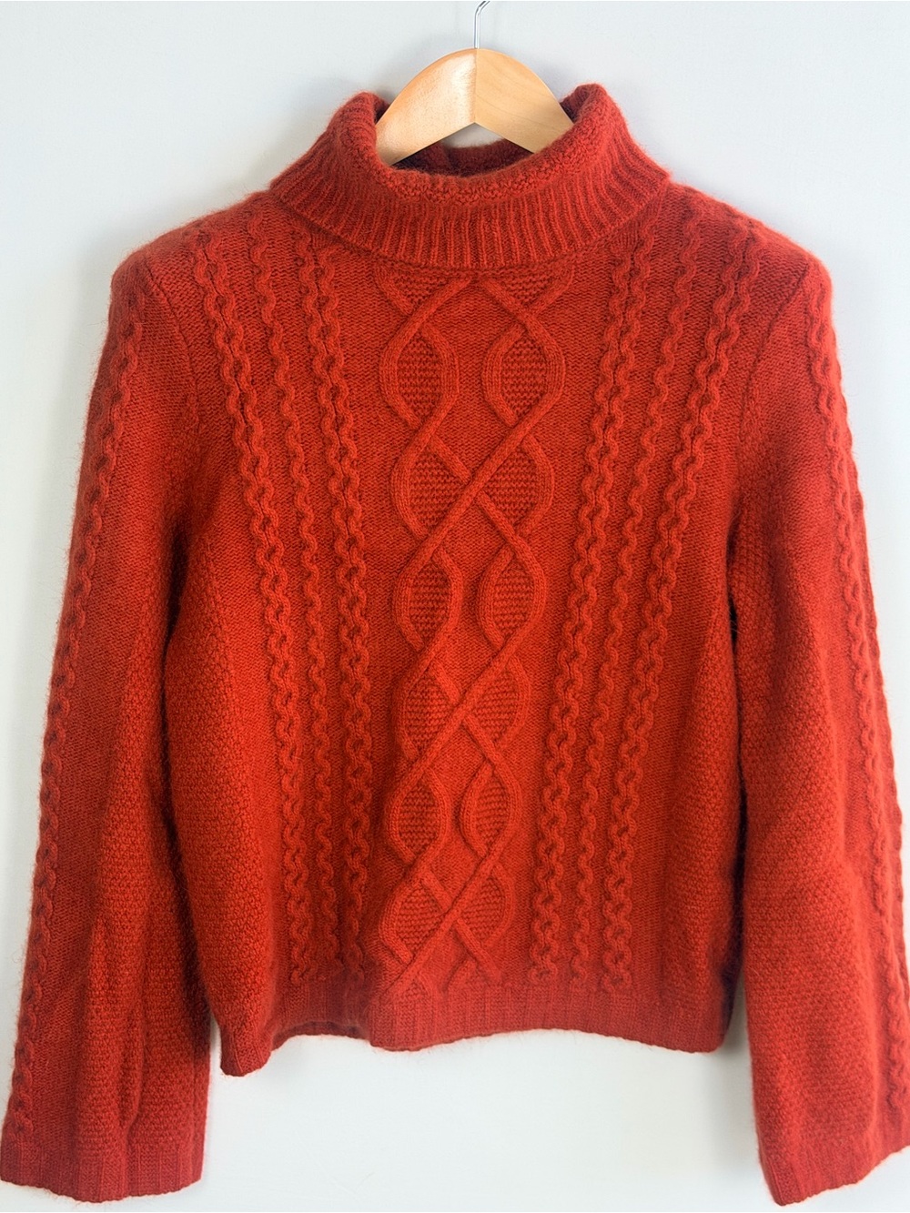 Vintage Carole Little Rust Orange Cable Knit Turtleneck Sweater Cozy Small